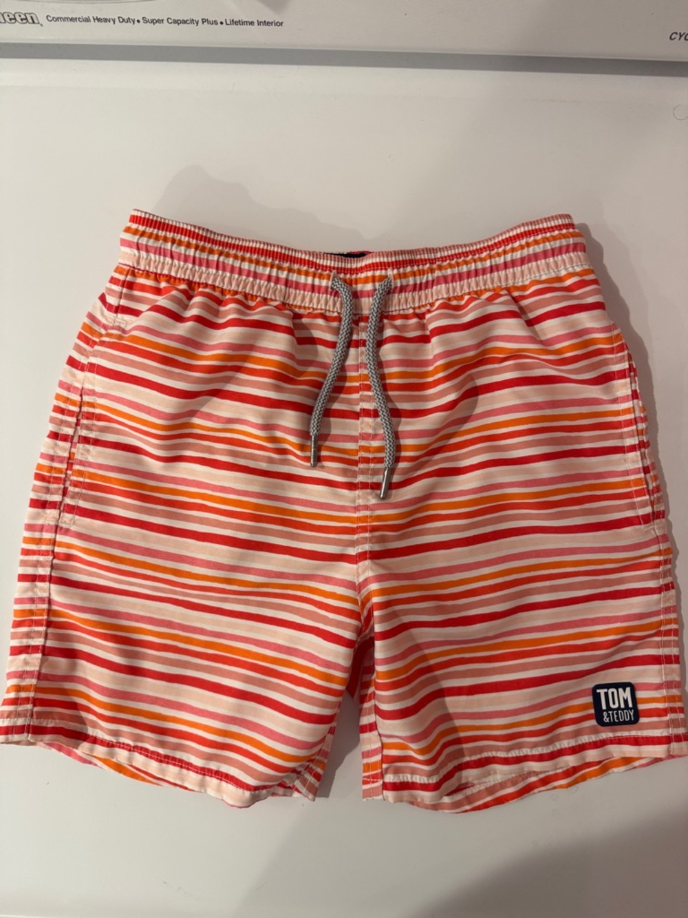 Tom & Teddy Pink and Orange Striped Boys 7/8 Swim Shorts
